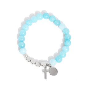 Blue Beaded Bracelet with Silver Cross Charm